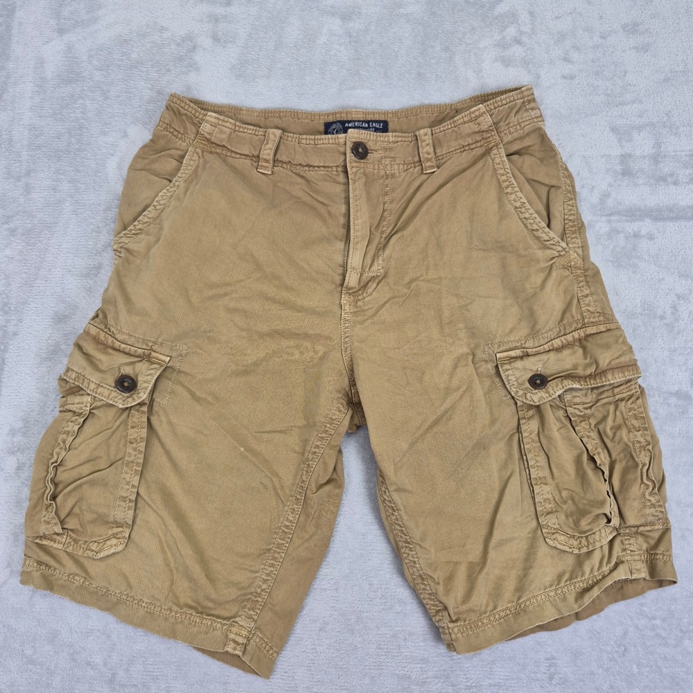 American Eagle Mens 34 (36) Cargo Shorts Tan Khaki Longer Length Cotton Classic